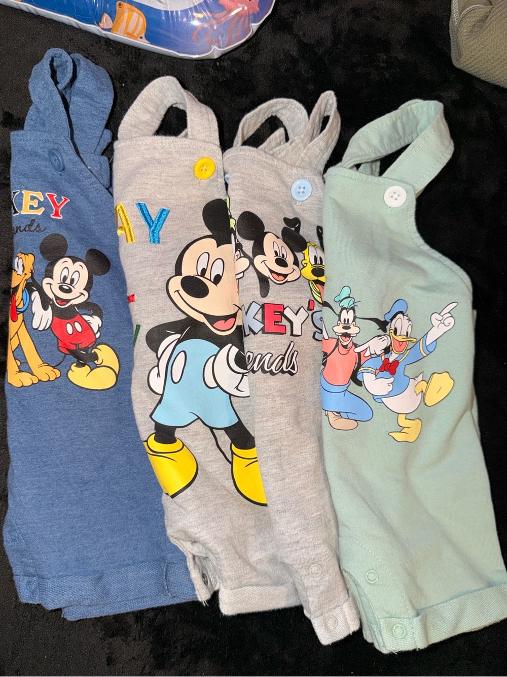 4 Disney Baby One-Piece Rompers - Blue, Gray, Light Green